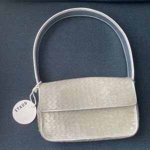 NWT STAUD Tommy beaded bag silver